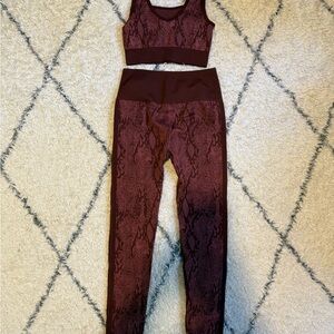 Fabletics Burgundy Snake Print Leggings and Sports Bra